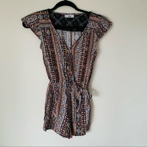 Joe B romper aztec print black lace back S